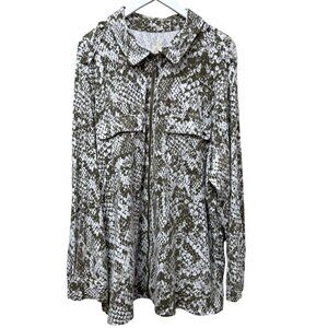 BELLE Kim Gravel Zip Front Top Plus Size 3X Olive Leopard Womens Jacket Tee